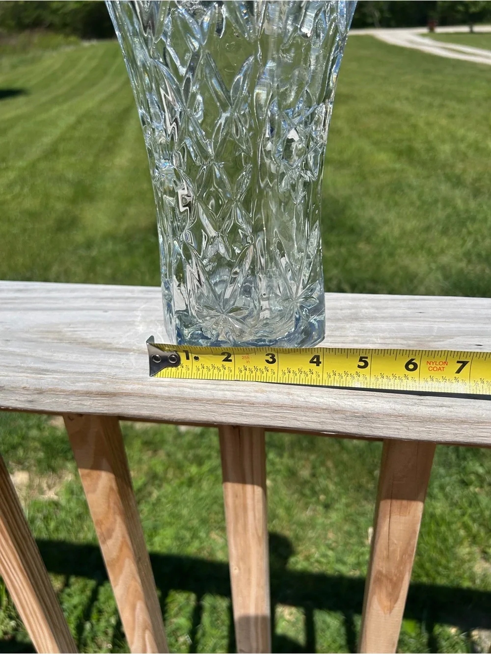 Vintage Anchor Hocking Prescut Clear Glass Vase EAPC Star of David 10.5